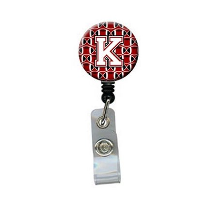 CAROLINES TREASURES Letter K Football Cardinal and White Retractable Badge Reel CJ1082-KBR